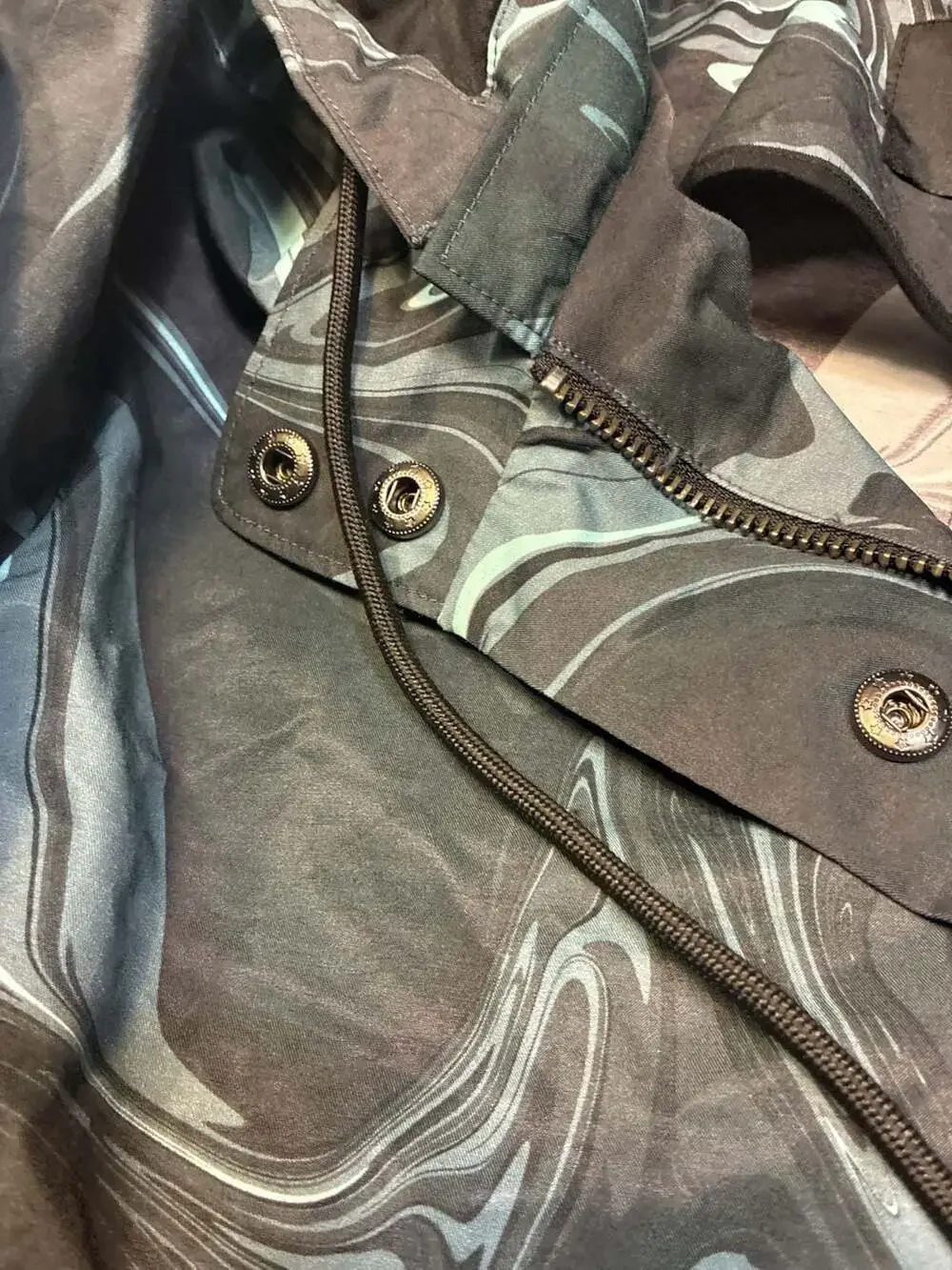 Nicole Miller Collection Hooded Rain Jacket Abstract Marble Print Size P